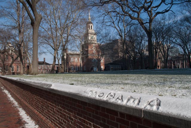 view of independence hall as obama is sworn in as president roger barone